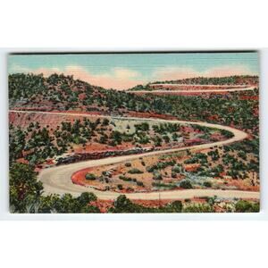 Vintage Linen Postcard Looking Up Raton Pass New Mexico Curvy Road